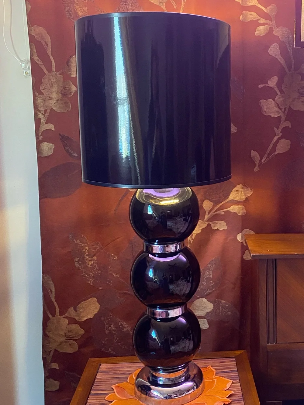 1970s George Kovacs Style Black & Chrome Stacked Ball Table Lamp